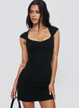 front view of model wearing Princess Polly Dreamweaver Mini Dress Black Scoop Neck 