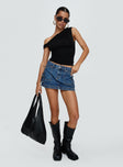   front view of model wearing Princess Polly Pacific Coast Denim Cargo Skirt Dark Wash Mini Skirts 