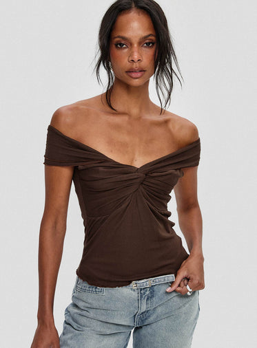 Suspiria Twist Off Shoulder Top Chocolate