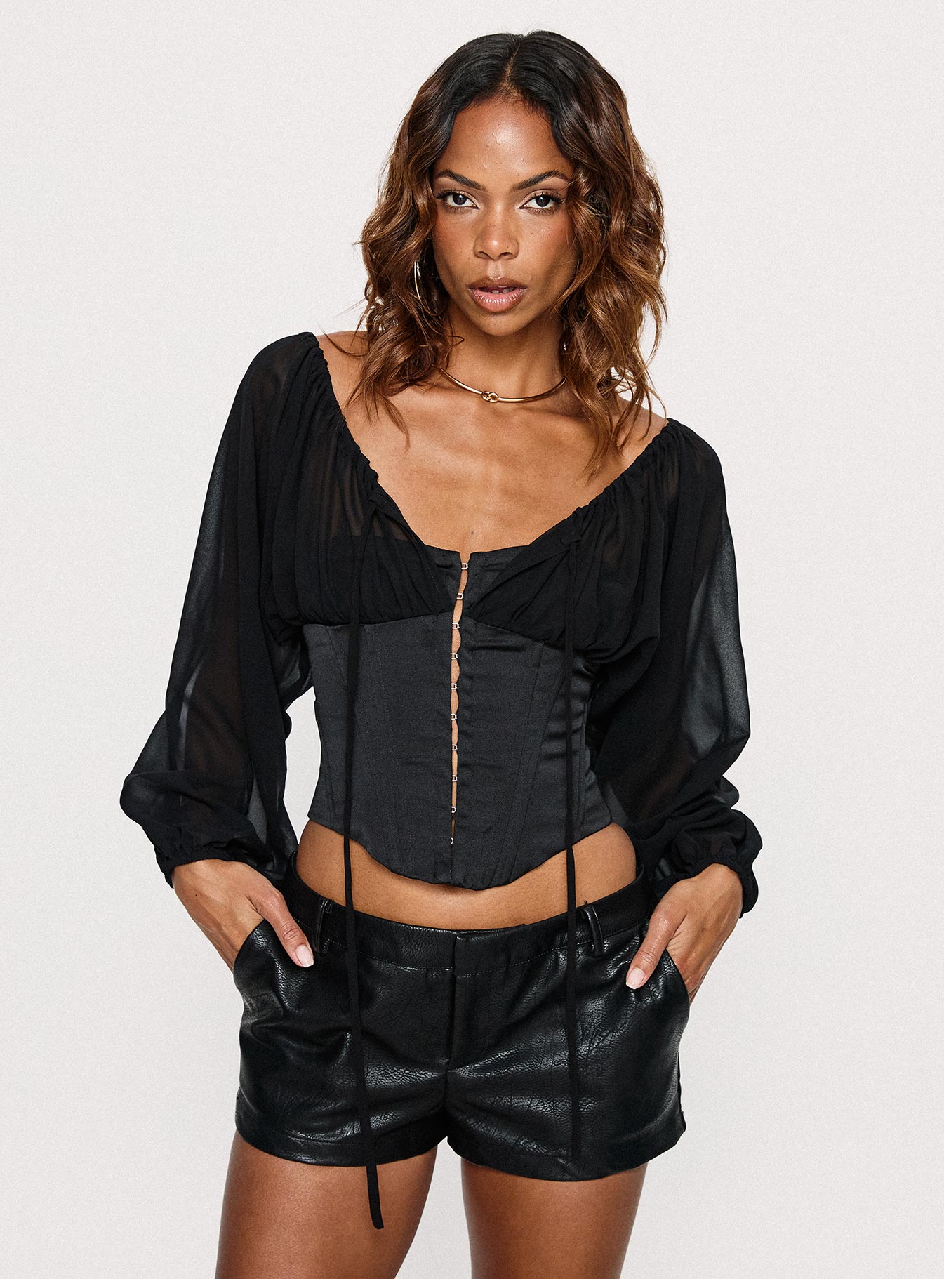 Gypsie Blouson Long Sleeve Corset Top Black | Princess Polly Gypsie Blouson Long Sleeve Corset Top Black | Princess Polly