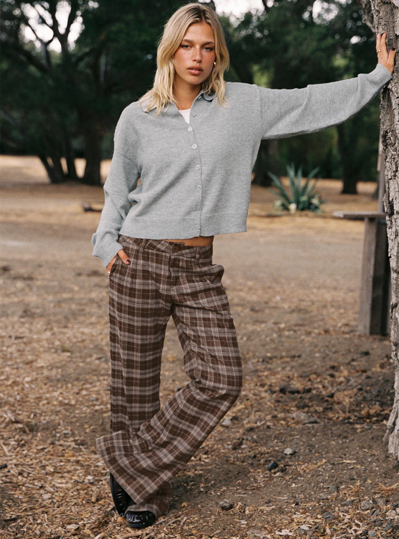 Emiroki Straight Leg Pants | Brown Check | Womens