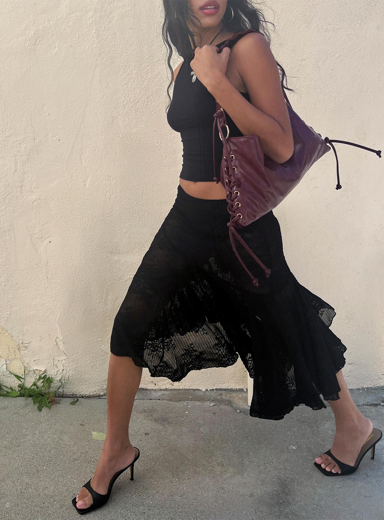 Mellissa Sheer Textured Midi Skirt Black