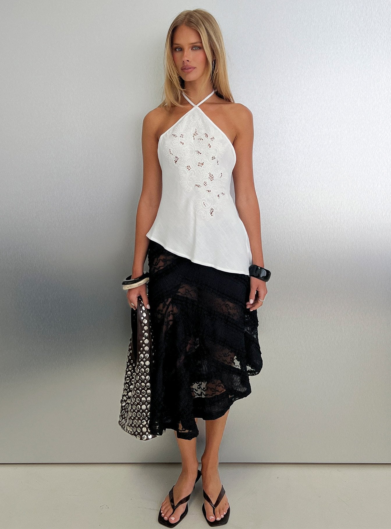 Bonanza Asymmetrical Halter Top White | Princess Polly