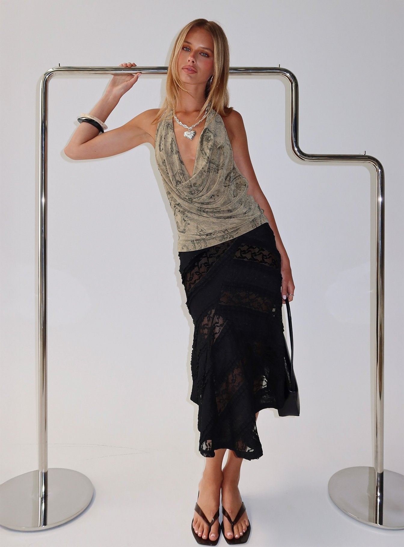 Dijon Plunge Halter Top Paisley Diamonte