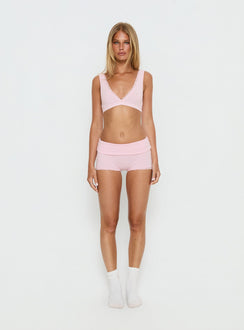 Serae Lace Trim Foldover Micro Shorts Pink