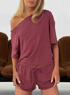 Sugar Surge Off Shoulder Sleep Top Cherry Stripe