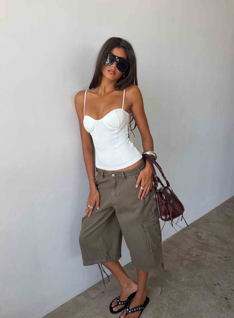 Hudsen Longline Cargo Shorts Khaki Petite