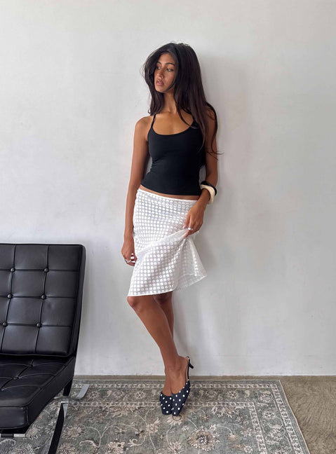 Evangela Sheer Midi Skirt White Polka Dot