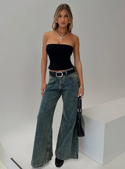 side view of model wearing Princess Polly Aurorah Strapless Top Black Sleeveless straight 