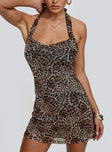 Vestaire Halter Mini Dress Leopard