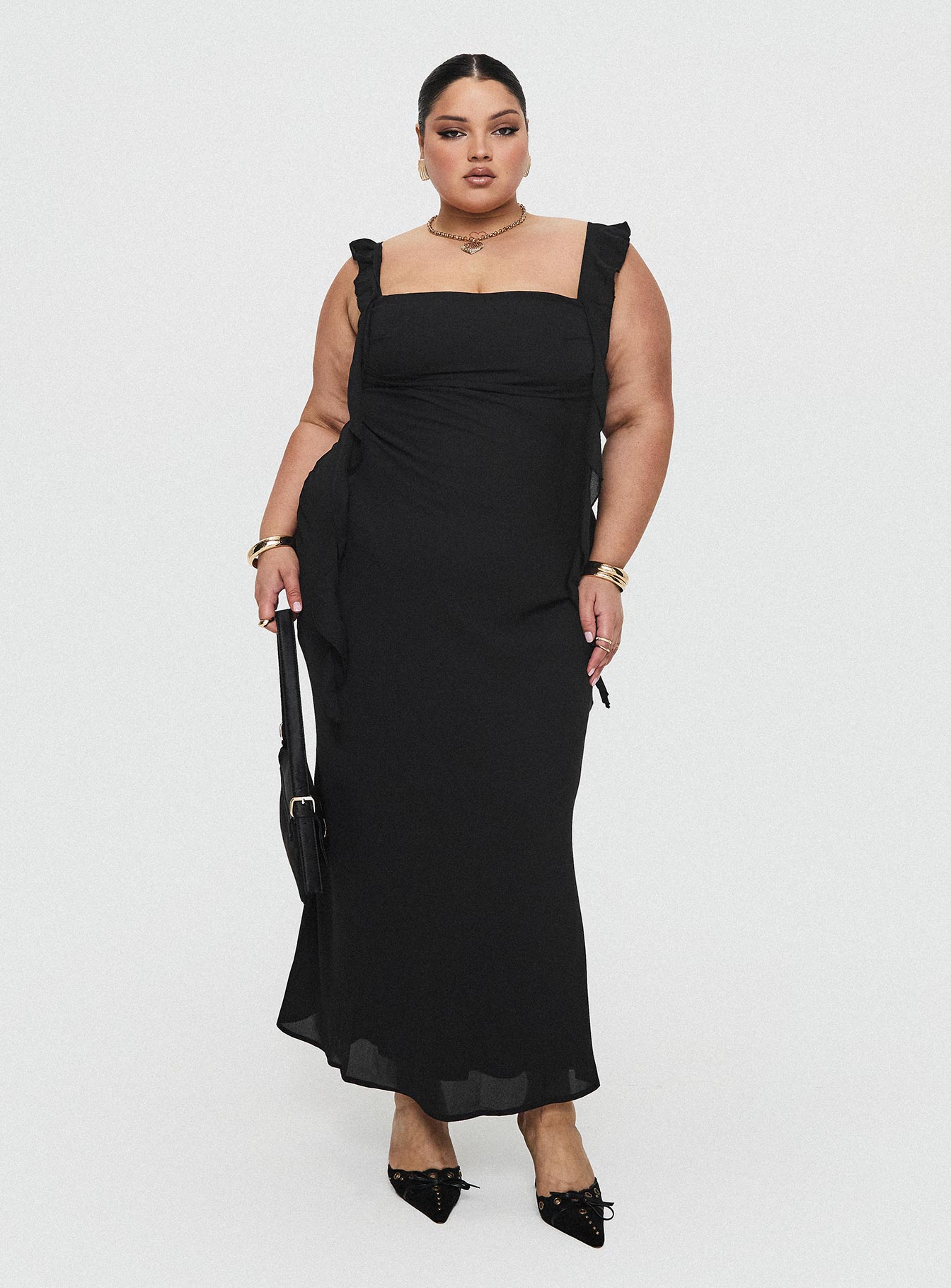 lanai maxi dress Princess Polly Lanai chiffon drape detail maxi dress in black