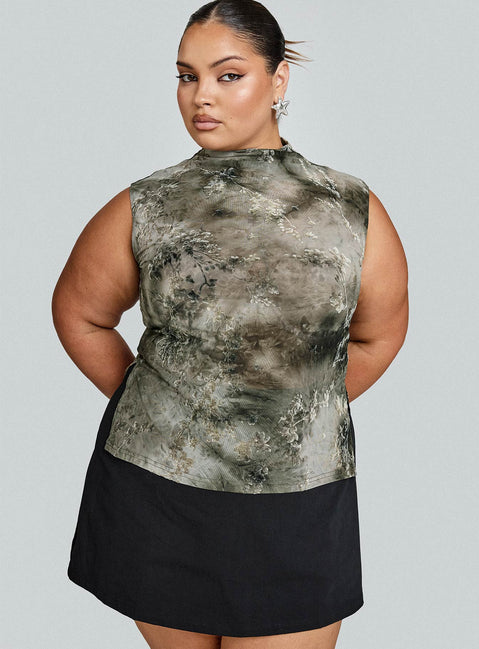 front view of model wearing Princess Polly Nights All Alone High Neck Top Multi Curve Sleeveless High Neck 