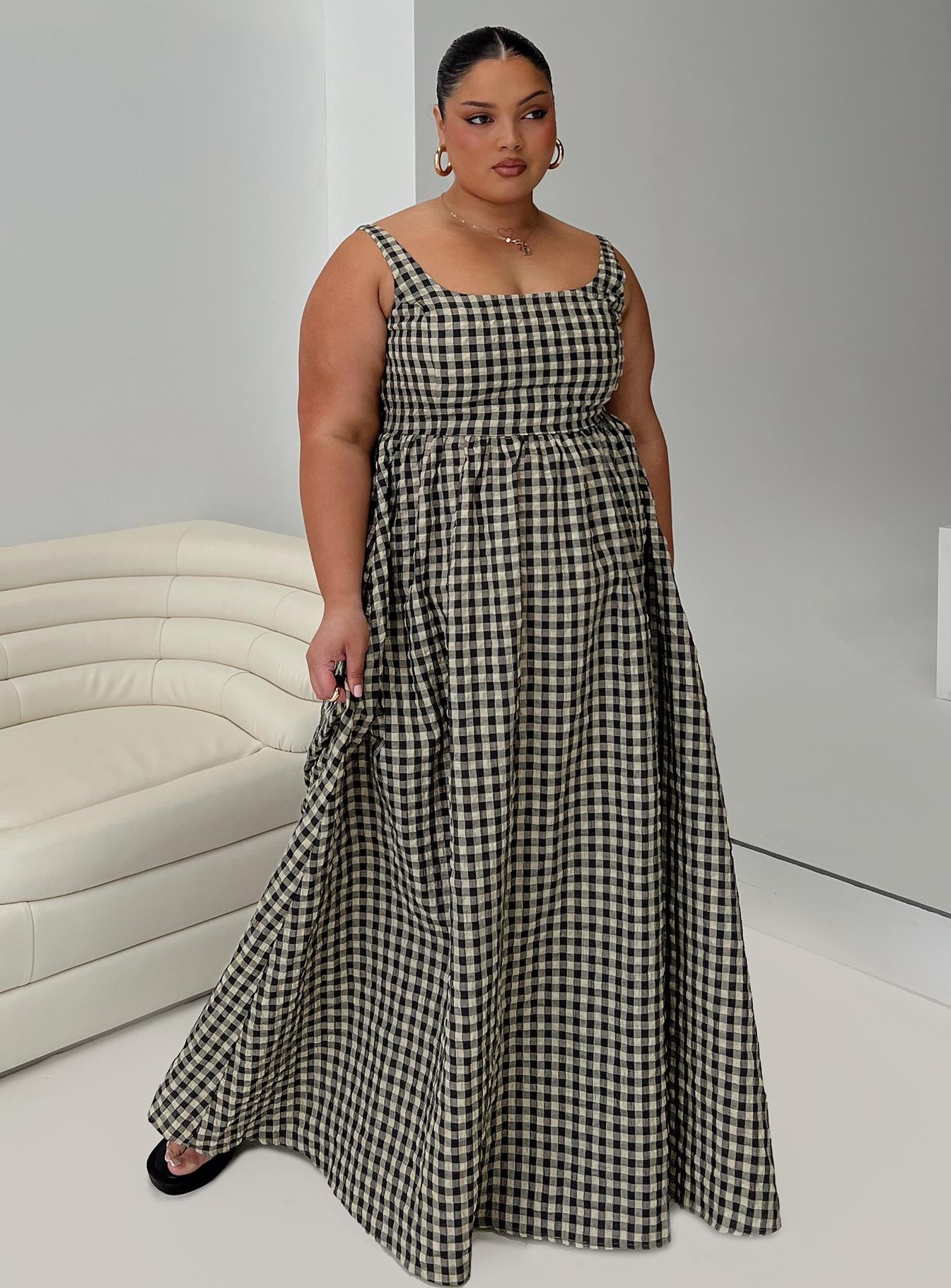 cartmel check maxi dress black / cream Cartmel Check Maxi Dress Black | Cream | Black | Cream | Womens