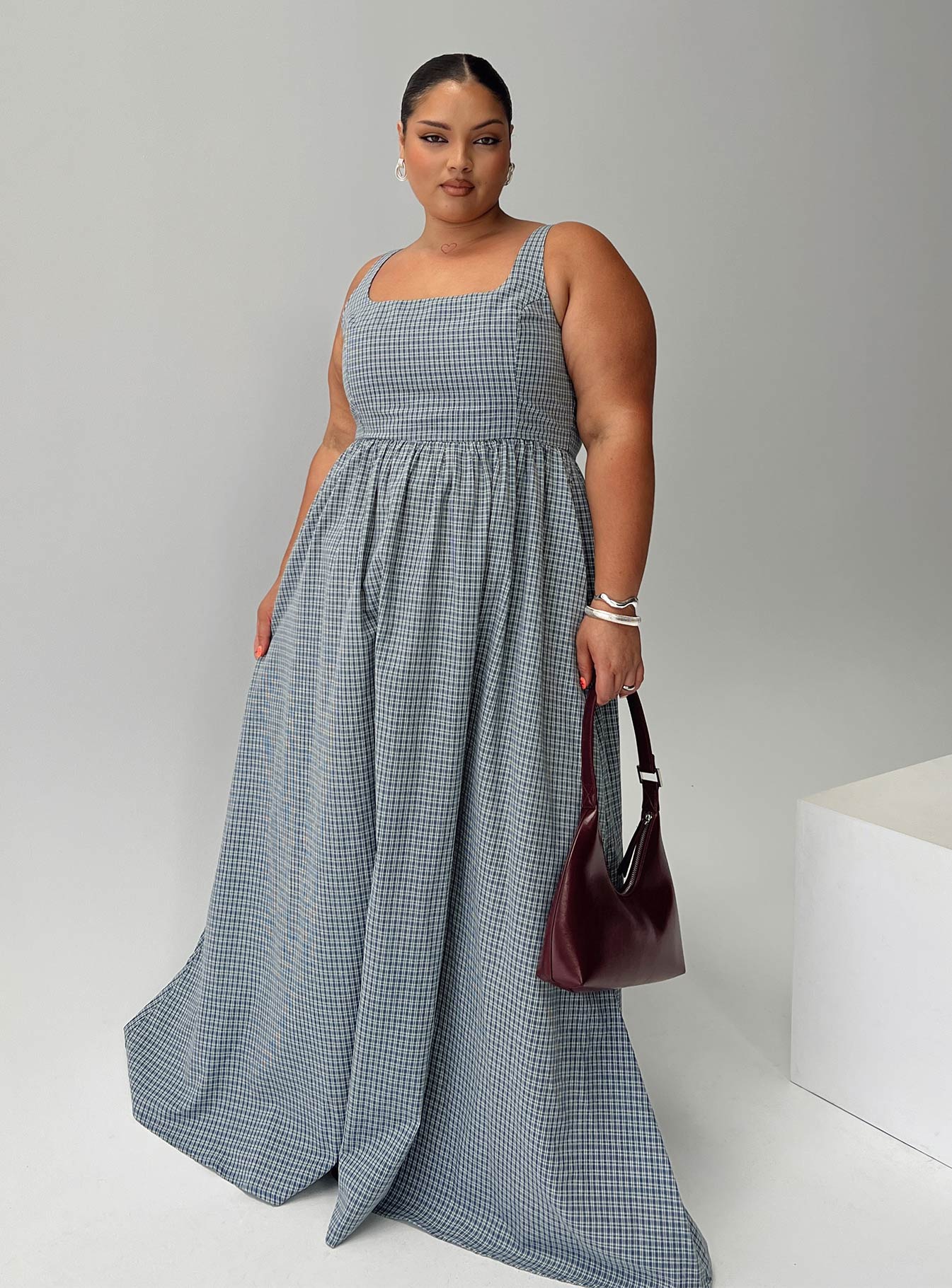 Cartmel Check Maxi Dress Navy Curve Cartmel Check Maxi Dress Navy Curve
