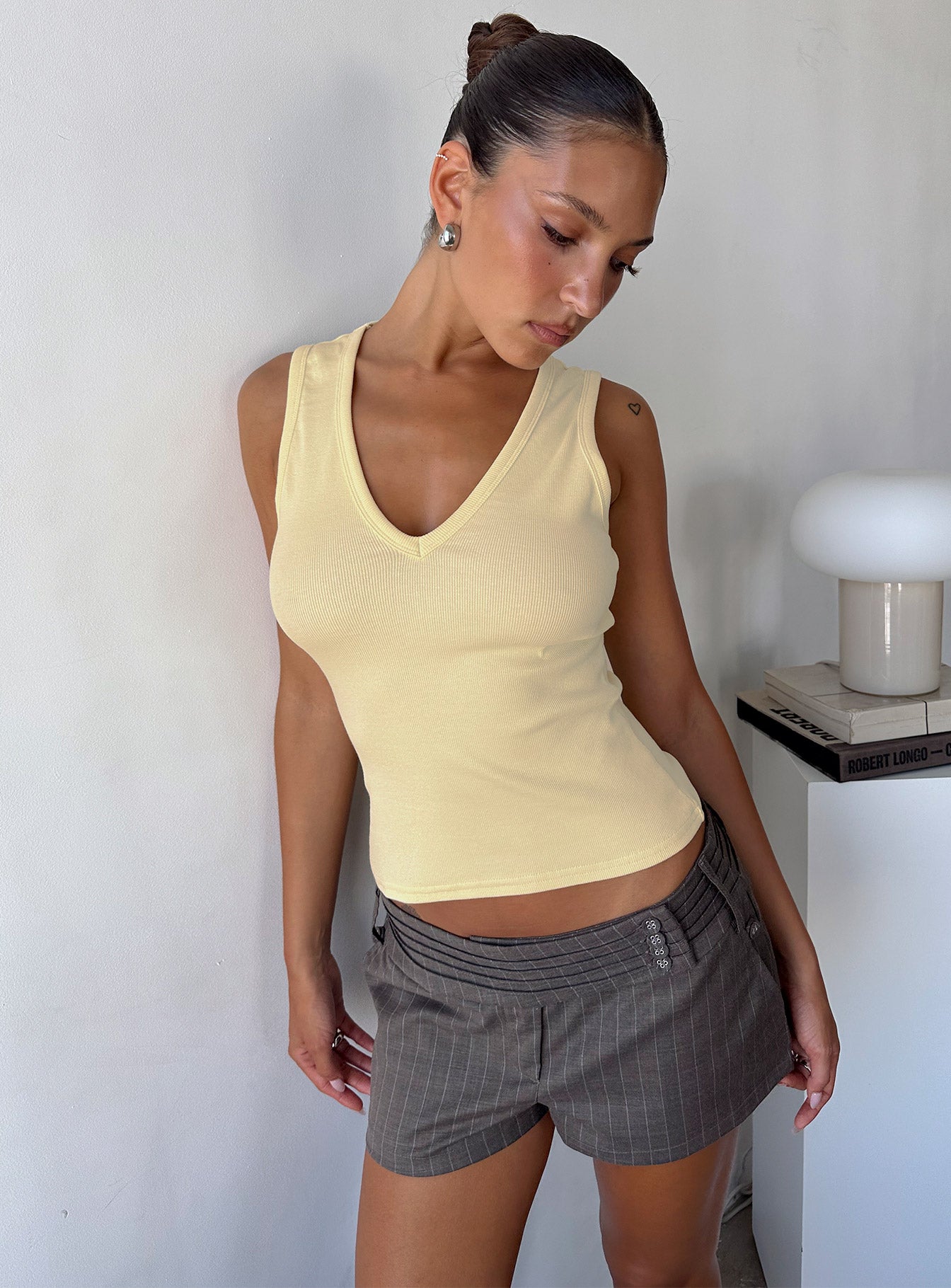 Baseline V Neck Rib Tank Top Yellow | Princess Polly