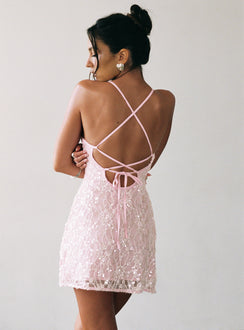 Disco Lights Sequin Lace Mini Dress Pink