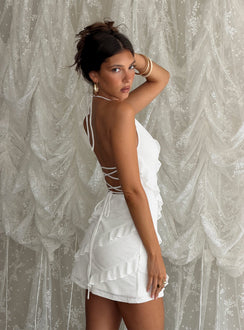 Marinna Halter Ruffle Mini Dress White