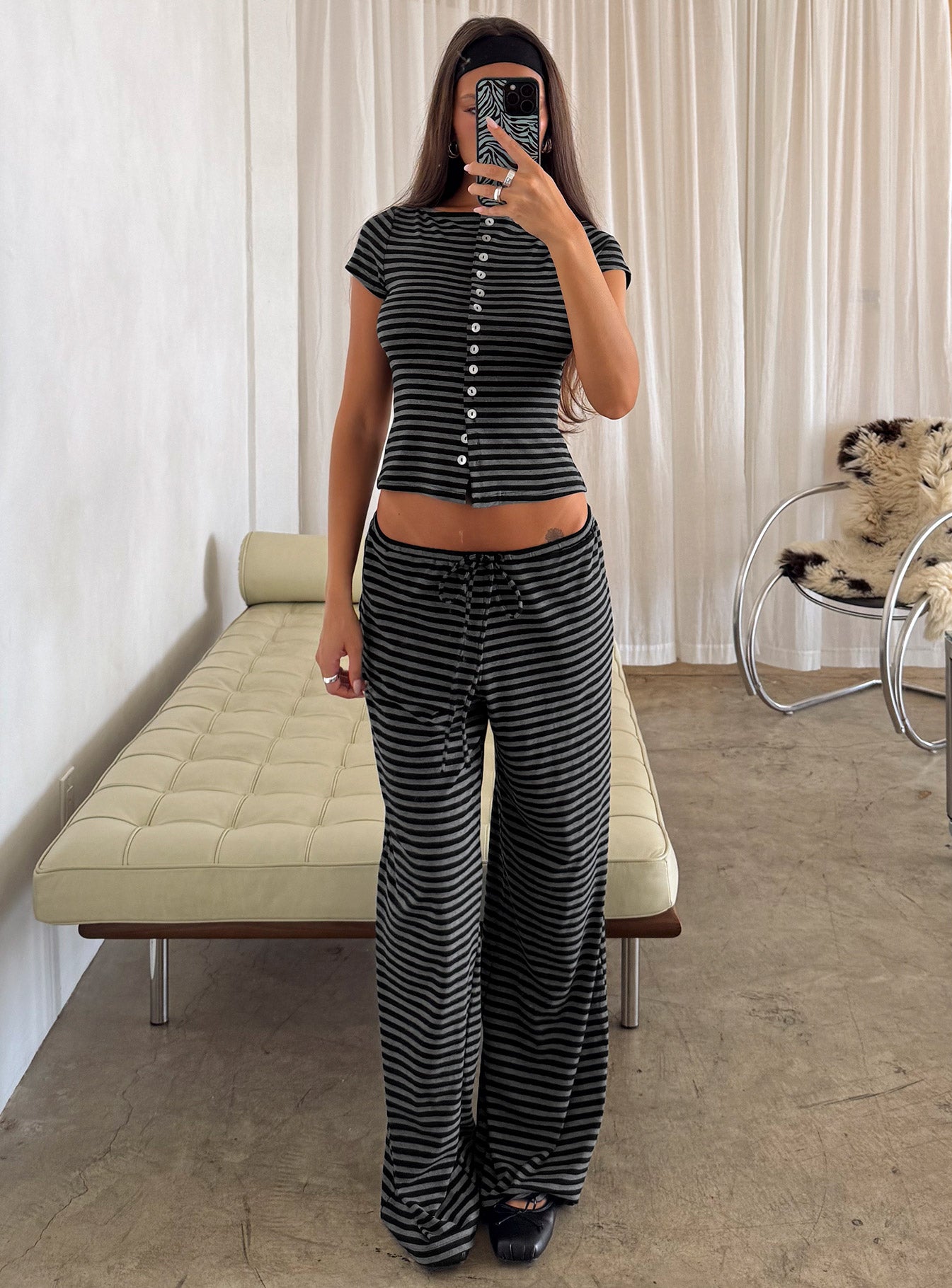 Gavrielle Jersey Wide Leg Pants Stripe | Princess Polly