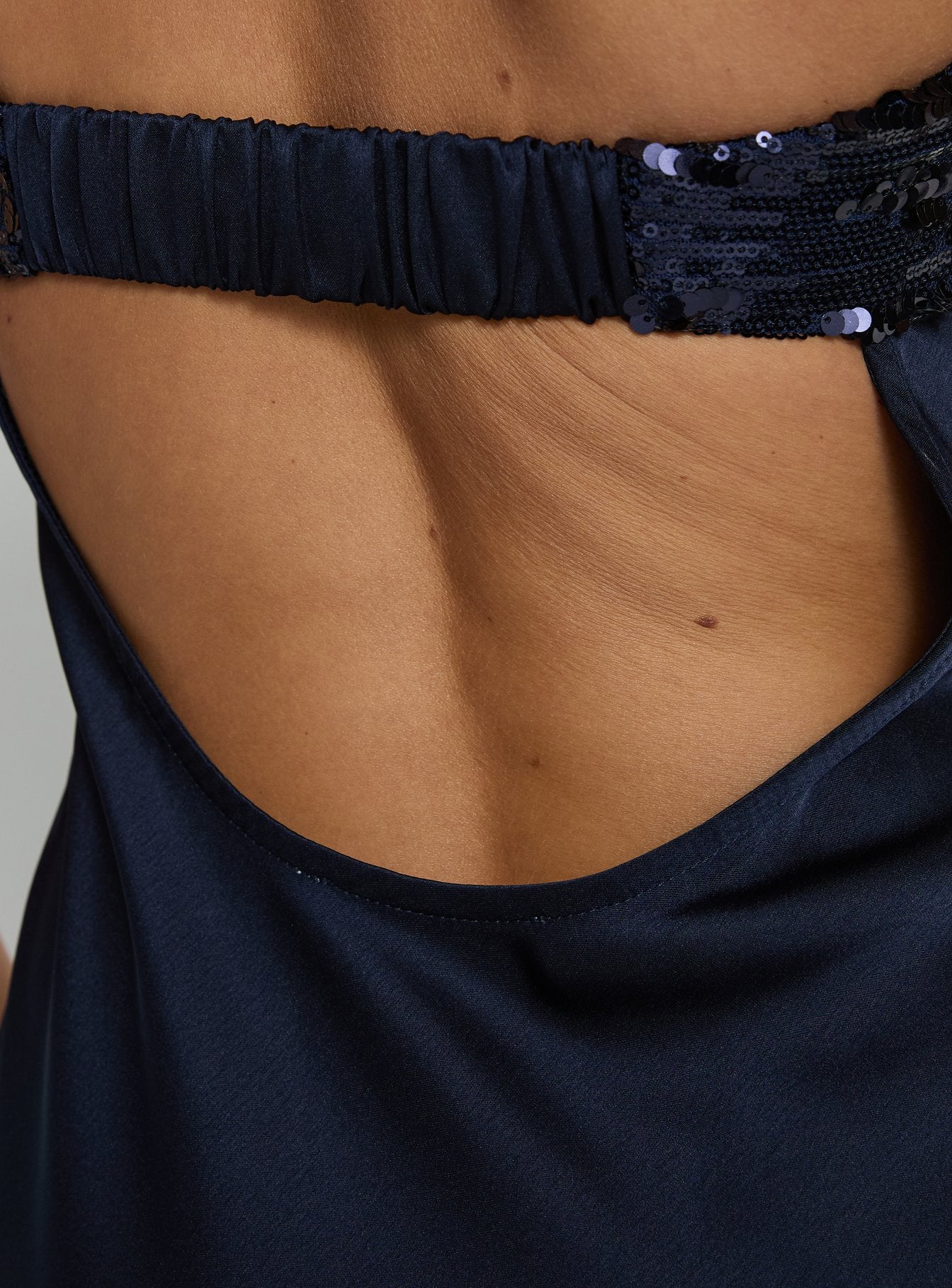 See The Vision Sequin Bust Strapless Maxi Dress Navy