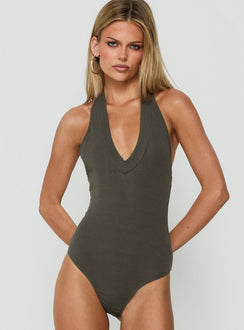 Juliannea V Neck Halter Bodysuit Charcoal