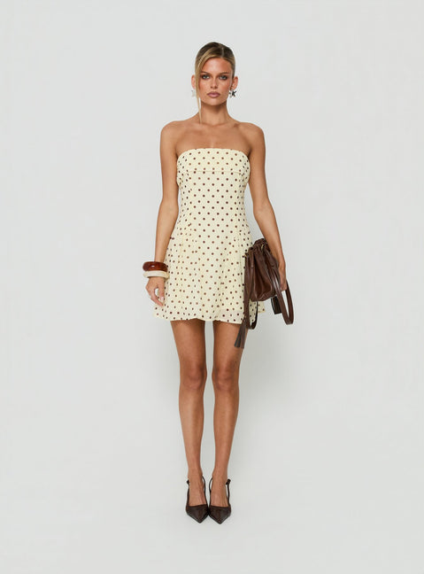 Dalona Strapless Drop Waist Mini Dress Yellow Polka Dot