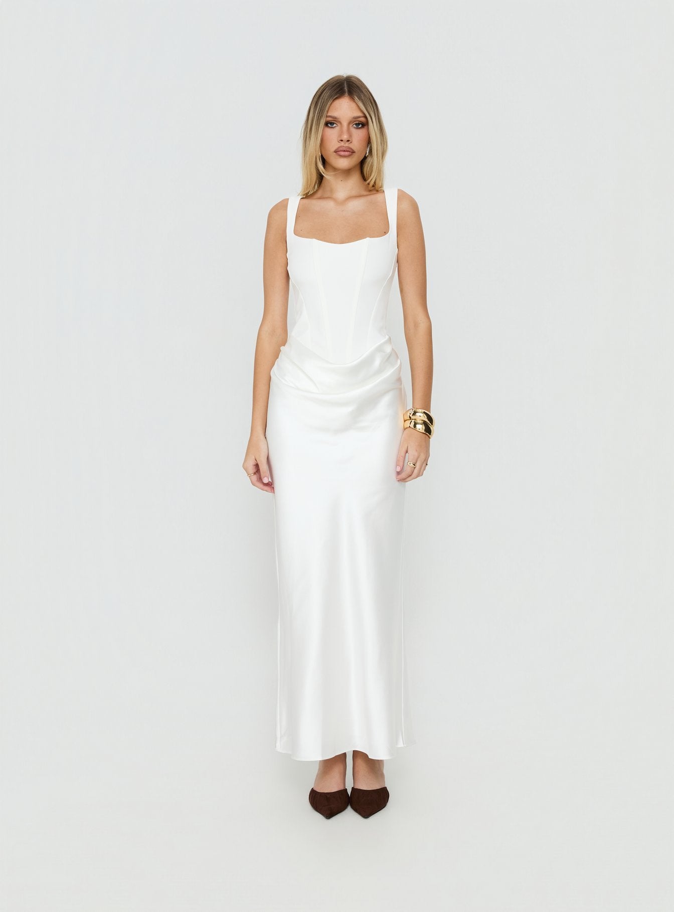 maxi draped dress Ryana Corset Drape Maxi Dress White