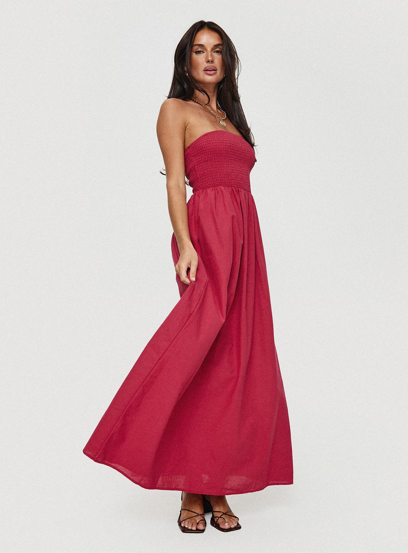 princess polly strapless dress Irena Mini | Green | Womens hugging minidress with a silicone strip along the bust to keep it securely in place. Callita Strapless Maxi Dress Red