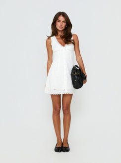 Gabbey Anglaise V Neck Mini Dress White