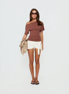 Luckiest Girl Off Shoulder Cinched Top Clay