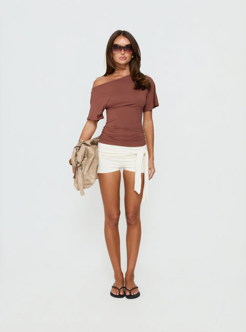 Luckiest Girl Off Shoulder Cinched Top Clay