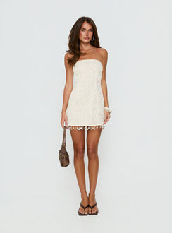 We Made It Strapless Sequin Mini Dress Cream