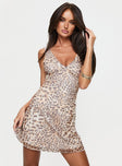 product Princess Polly Sweetheart Neckline  Zuba Mini Dress Leopard