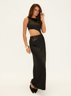 Lareina Cut Out Lace Maxi Dress Black