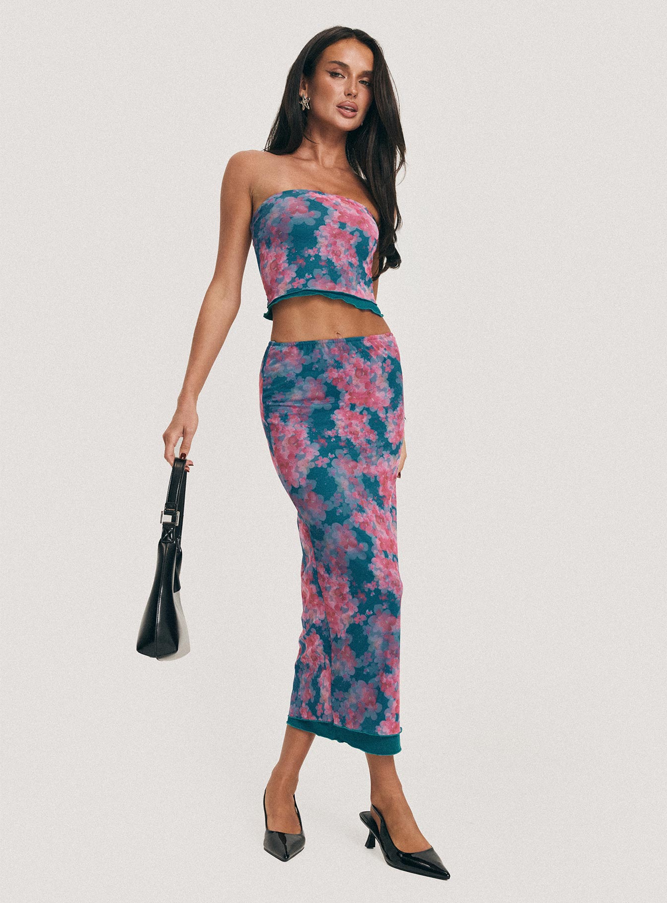 Matching two-piece set Strapless style. elasticated band at bust, layered lettuce edge hem Elasticated waistband, slim fit, layered lettuce edge hem Princess Polly Lower Impact 