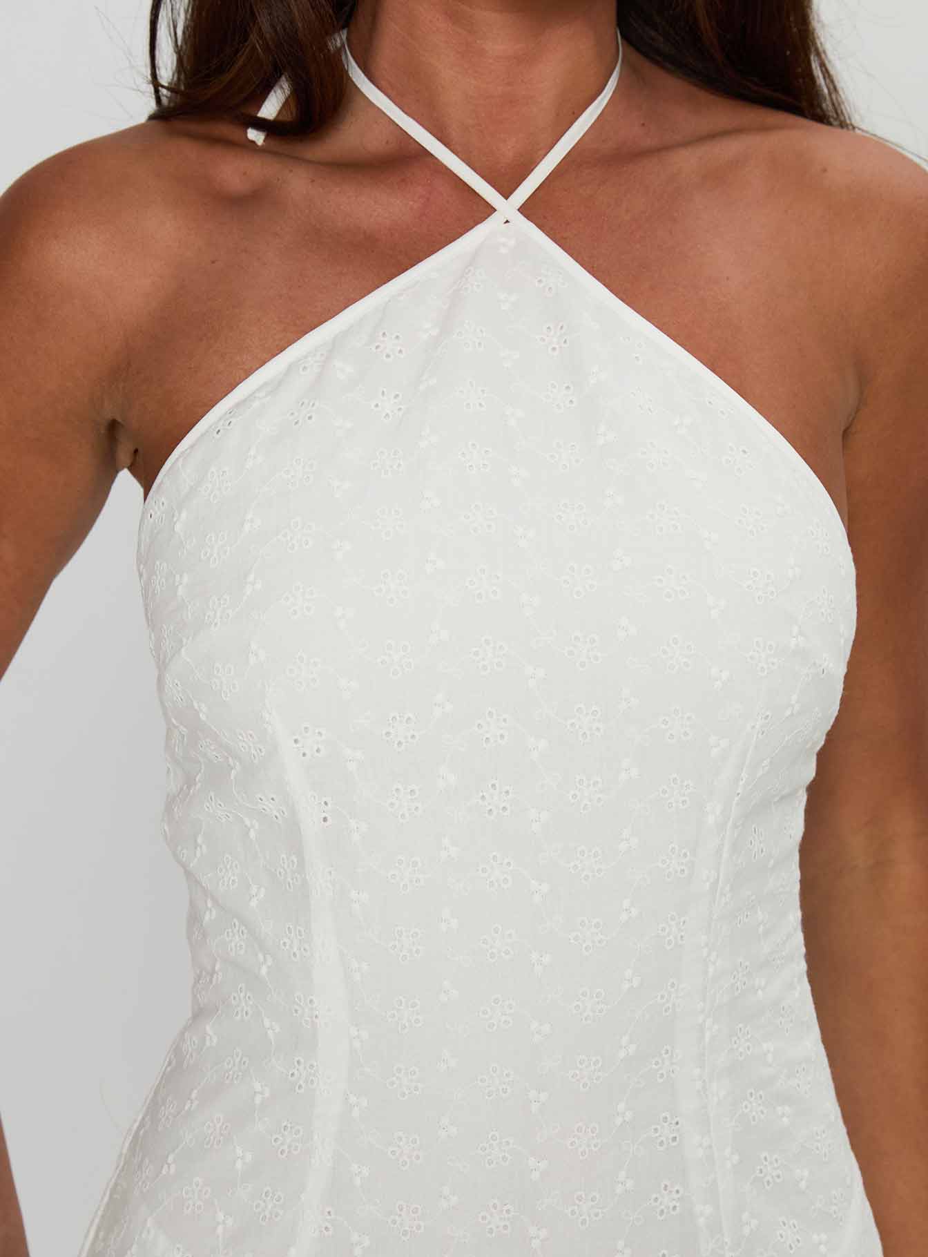 Flowerchild Halter Mini Dress White Flowerchild Halter Mini Dress White