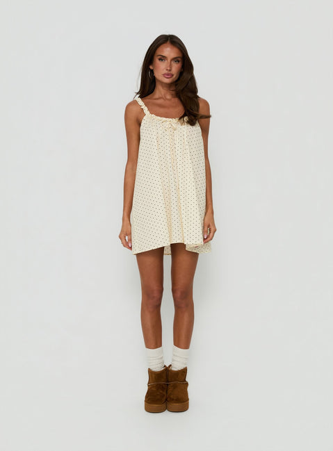 Nattalie Babydoll Sleep Mini Dress | Cream Polka Dot | Womens