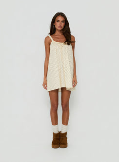 Nattalie Babydoll Sleep Mini Dress Cream Polka Dot