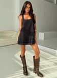 front view of model wearing Princess Polly Alanah Mini Dress Black Square Neck 