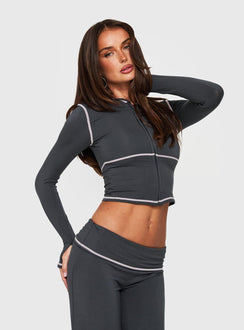 Kimberlyn Long Sleeve Jersey Zip Through Top Grey