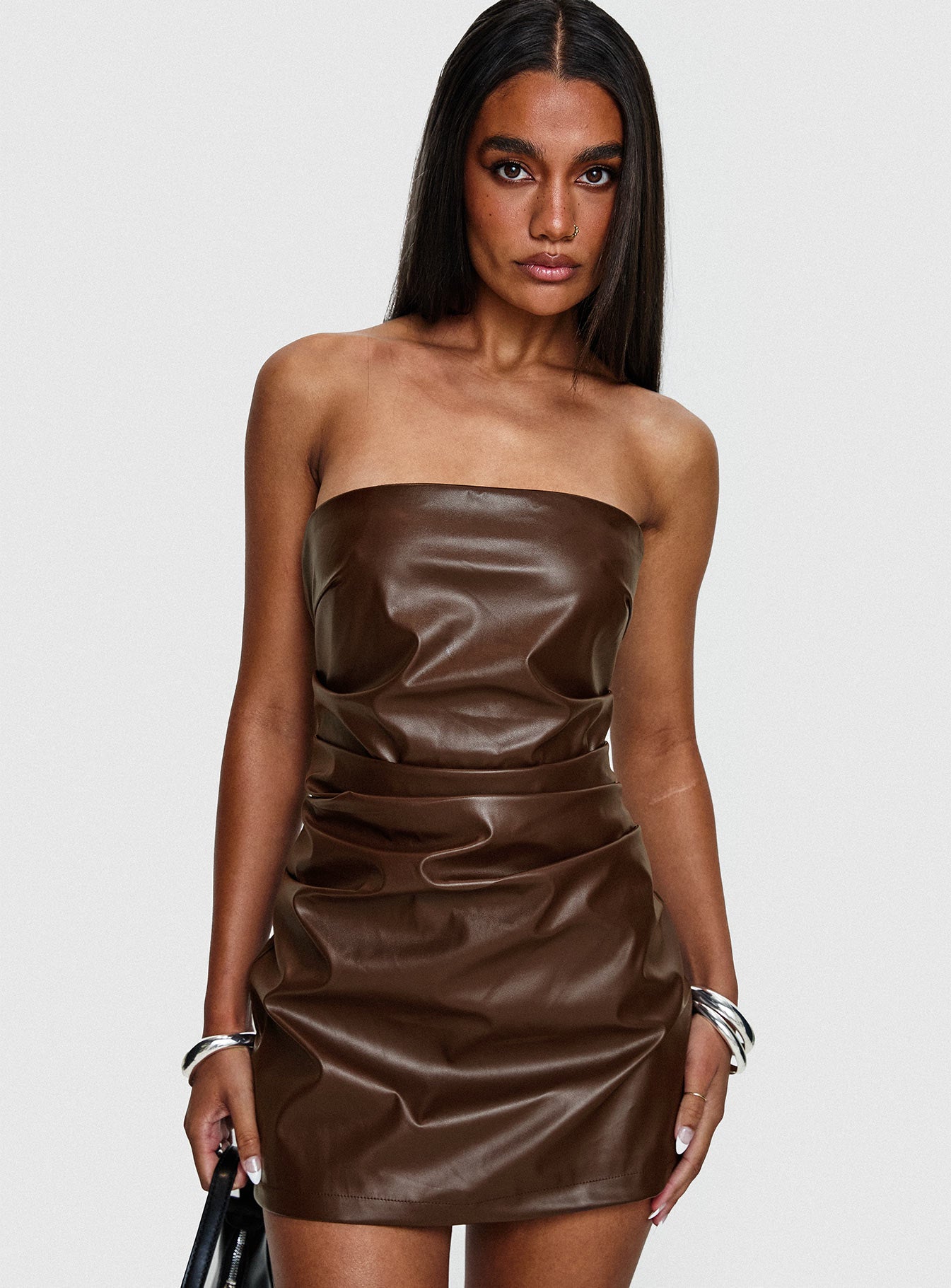 Airelle Strapless Mini Dress Chocolate | Princess Polly