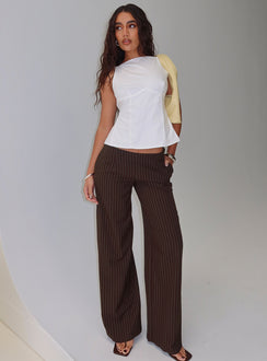 Khane Low Rise Wide Leg Pant Brown Pinstripe Petite
