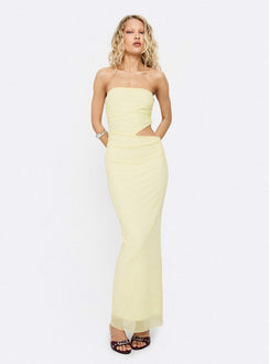 Tyllie Strapless Cut Out Maxi Dress Yellow