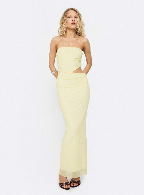 Tyllie Strapless Cut Out Maxi Dress Yellow