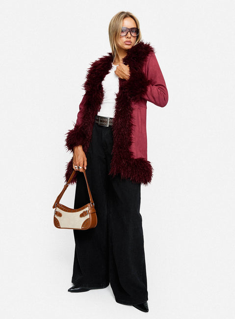 Josefina Faux Fur Detail Jacket Wine