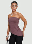 front view of model wearing Princess Polly Galan Strapless Top Purple Sleeveless straight 