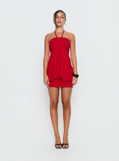 Jordonna Gathered Halter Mini Dress Red