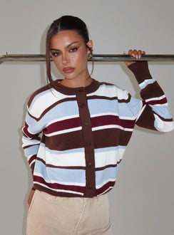 Soline Knit Cardigan Blue / Brown Stripe