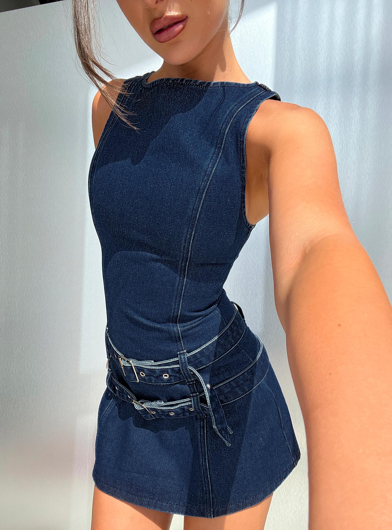 Kainer Denim Buckle Mini Dress Dark Blue Wash | Princess Polly Kainer Denim Buckle Mini Dress Dark Blue Wash | Princess Polly