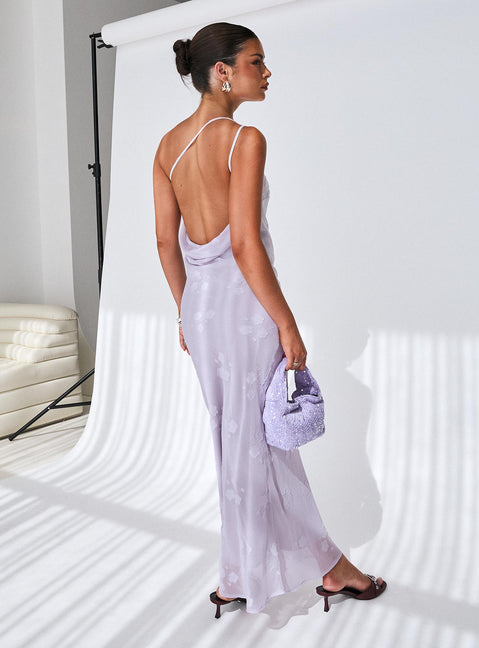 sheer sequin one shoulder cut out maxi dress in lilac Sheer Sequin One Shoulder Cut Out Maxi Dress in Lilac