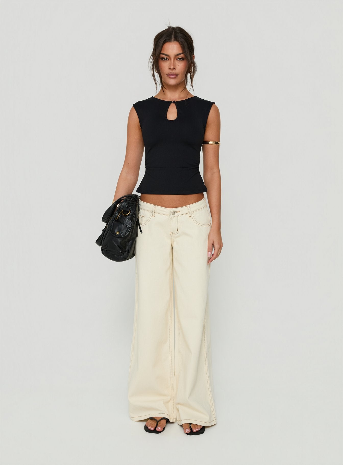 Picco Ultra Low Rise Wide Leg Jeans Cream